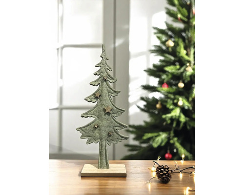 Dekorativer Weihnachtsbaum aus Filz mit Sternen auf Holzsockel