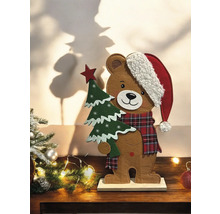 Dekofigur Bär mit Weihnachtsbaum und Weihnachtsmütze