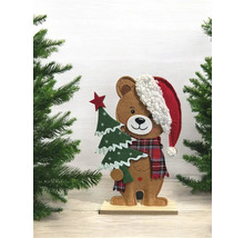 Dekorative Bärenfigur mit Weihnachtsmütze und Weihnachtsbaum für festliche Dekorationen