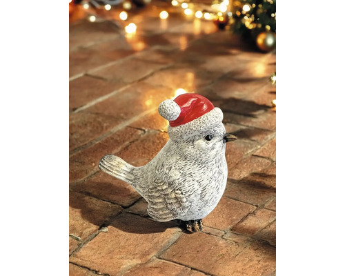 Dekorative Vogelfigur mit Weihnachtsmütze für die Weihnachtszeit