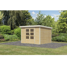 Abri de jardin en bois avec double porte dans le jardin