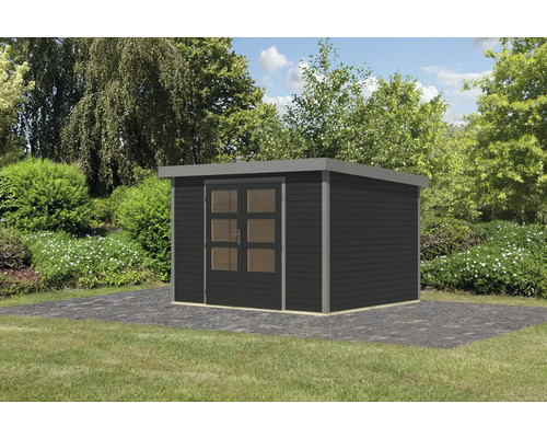 Gartenhaus aus Holz mit Flachdach und Doppeltür