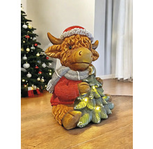 Figurine décorative de vache avec bonnet de Noël, écharpe et sapin de Noël