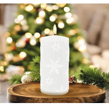 Bougie LED décorative avec motif de flocons de neige sur une assiette en bois
