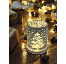Photophore décoratif avec motif de sapin de Noël pour une ambiance chaleureuse.