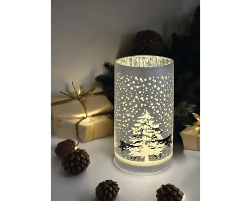Dekoratives Windlicht mit Winterlandschaft und LED-Beleuchtung