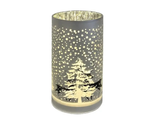 Windlicht aus Glas mit Weihnachtsbaum und Rentier-Motiv