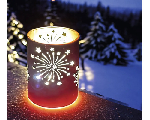 Dekorative Laterne mit Stern- und Feuerwerksmotiven für stimmungsvolle Beleuchtung