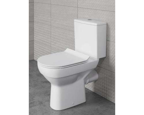 WC sur pied avec réservoir pour la salle de bain.