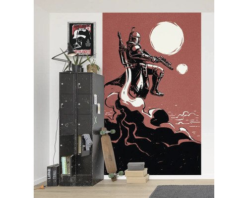 Intérieur avec fresque murale Star Wars avec motif Boba Fett, casier et accessoires