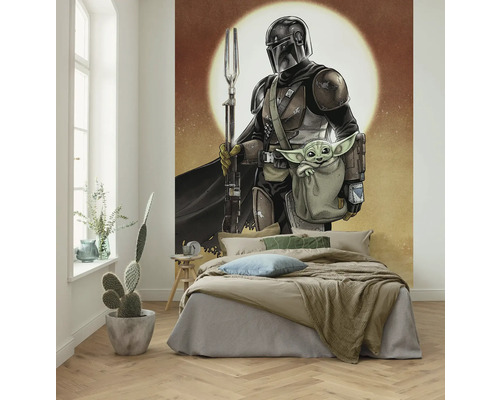 Chambre avec une peinture murale de The Mandalorian et Grogu