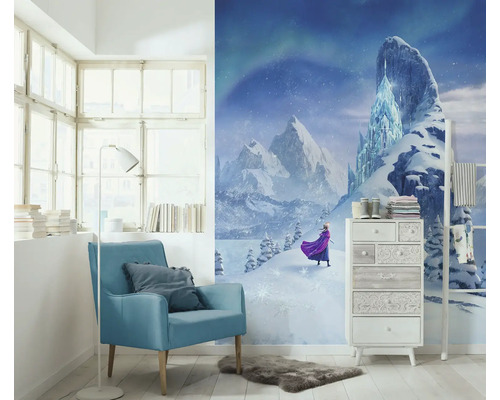 Pièce décorée avec papier peint photo représentant un paysage hivernal