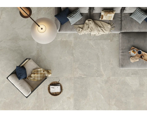 Vue de dessus de carreaux dans une ambiance de salon avec des meubles et de l''éclairage