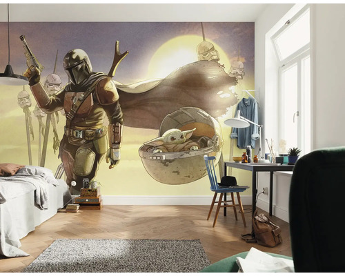 Chambre avec fresque murale Star Wars avec Mandalorian et Bébé Yoda