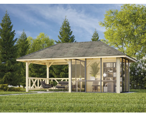 Pavillon indépendant avec mobilier de jardin.