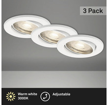 Trois spots encastrables en pack de 3, blanc chaud et réglables