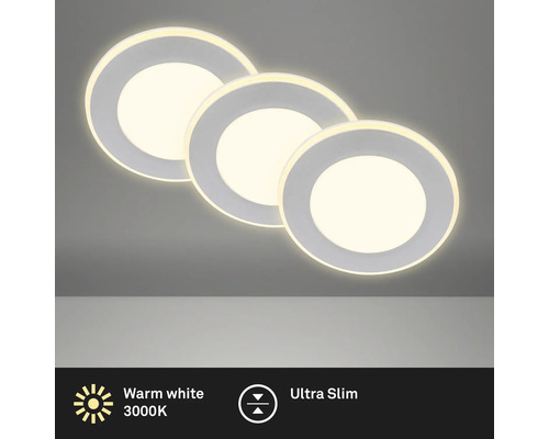 Drei runde LED Deckenleuchten mit warmweißem Licht.