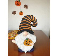 Dekorativer Halloween-Wichtel mit Kürbis und gestreiftem Hut