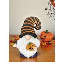 Halloween Dekoration mit Zwergfigur und Kürbis