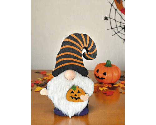 Halloween Dekoration mit Zwergfigur und Kürbis