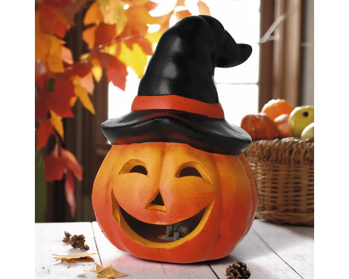 Dekorative Halloween Kürbislamp mit Hexenhut