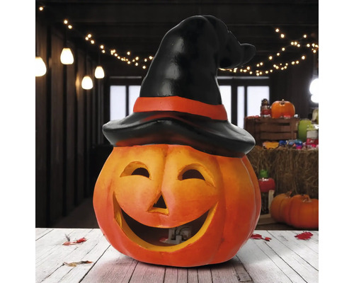 Dekorative Kürbisfigur mit Hexenhut für Halloween