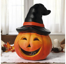 Dekorative Halloween Kürbisfigur mit Hexenhut für die stimmungsvolle Herbstdekoration
