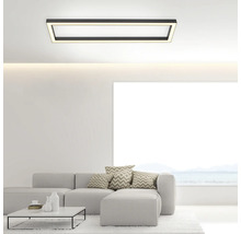 Modernes Wohnzimmer mit rechteckiger Deckenleuchte und grauer Couch