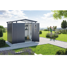 Gartenhaus biohort Panorama P2 mit Doppeltür, Regal und Dachrinne 273 x 198 cm dunkelgrau-metallic
