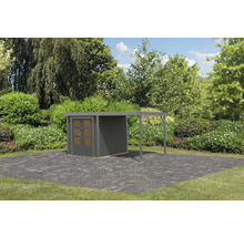 Gartenhaus Karibu Metalwood 2B Blech graualu inkl. Anbaudach 2,35 m 453 x 235 cm terragrau