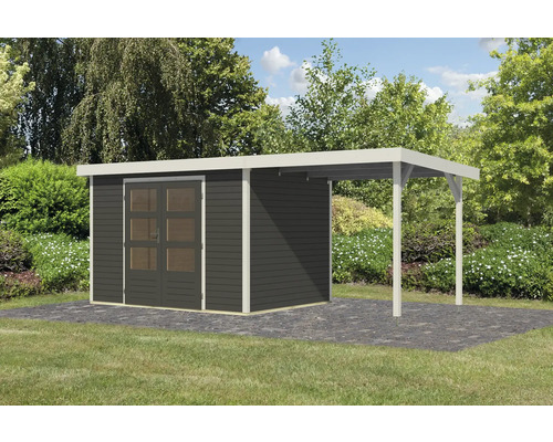Abri de jardin en bois avec carport dans le jardin