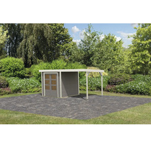 Abri de jardin avec auvent dans le jardin
