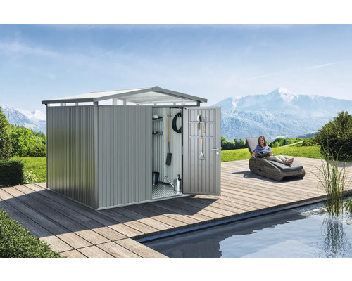 Gartenhaus biohort Panorama P3 mit Einzeltür, Regal und Dachrinne 273 x 238 cm quarzgrau-metallic Gartenhaus biohort Panorama P3 mit Einzeltür, Regal und Dachrinne 273 x 238 cm quarzgrau-metallic
