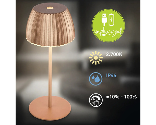 Akkubetriebene Tischleuchte mit Touchfunktion und Schutzart IP44