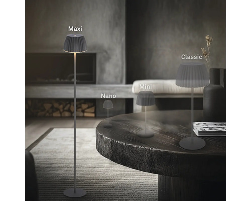 Innenaufnahme mit vier verschiedenen Lampengrößen: Nano, Mini, Classic und Maxi.