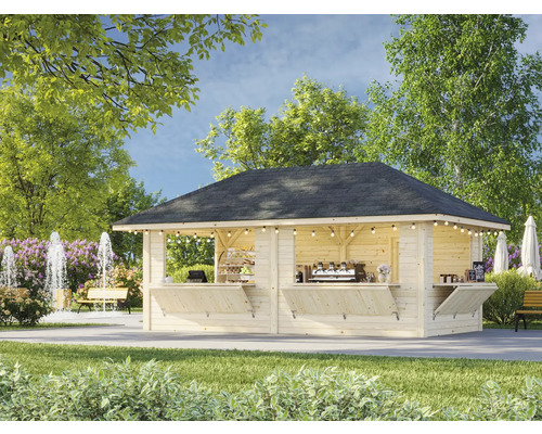 Kiosque en bois avec comptoir de vente à l''extérieur