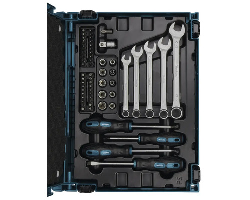 Jeu d''outils Makita dans une boîte à outils avec clés, tournevis et embouts