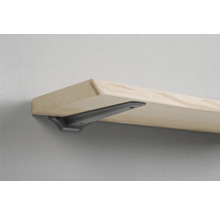 Holzregal mit Metallhalterung an der Wand