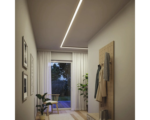 Flur mit Deckeneinbauleuchten, Garderobe und Zimmerpflanzen