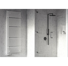 Salle de bain moderne avec radiateur et cabine de douche