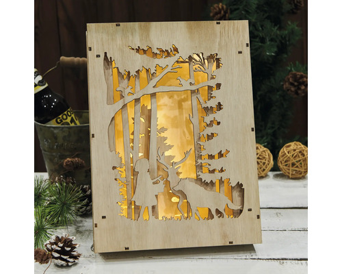 Dekorative Holzlampe mit Waldmotiv und Mädchen, geeignet als Stimmungslicht