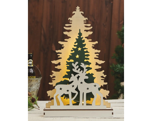 Dekorative Weihnachtsbaum Holzfigur mit Hirschmotiv und Beleuchtung