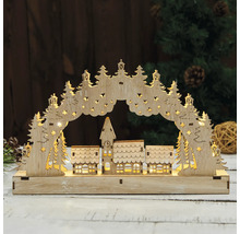 Dekorative Holzleuchte mit weihnachtlichem Dorfmotiv