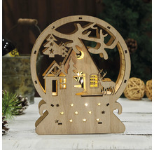 Dekorative Schneekugel aus Holz mit LED Beleuchtung, Weihnachtsmotiv