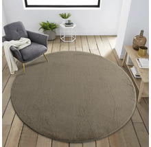 Vue d''une pièce avec un tapis rond, un fauteuil et une table d''appoint