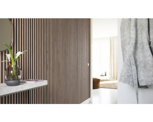 Photo d''intérieur d''un couloir au design moderne avec des panneaux muraux qui créent une atmosphère élégante et acoustiquement optimisée.