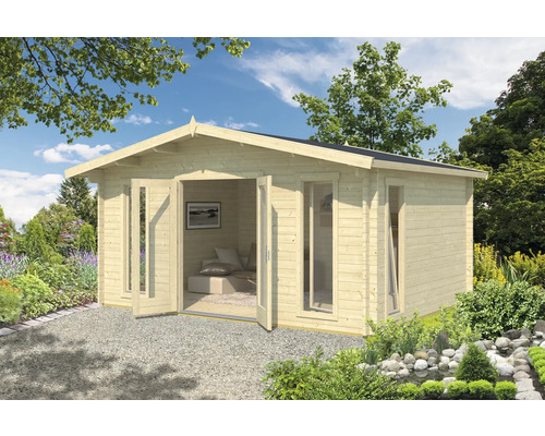 Abri de jardin en bois avec double porte et fenêtre dans le jardin