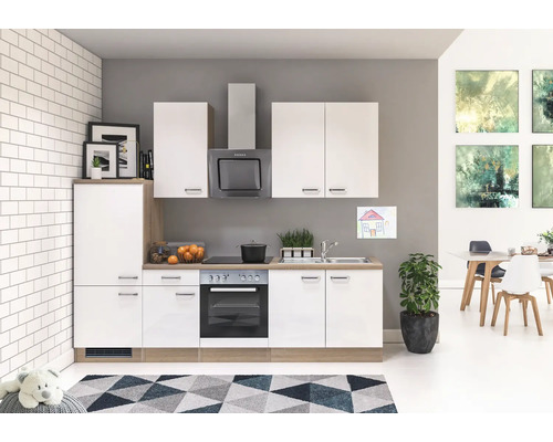 Küchenzeile ohne Geräte Flex Well Valero 270 cm Frontfarbe weiss hochglanz - Korpusfarbe sonoma eiche 00009158