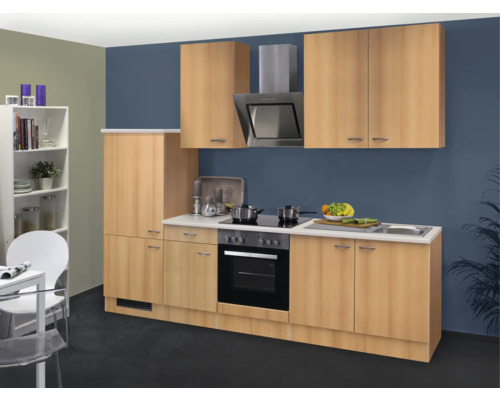 Küchenzeile ohne Geräte Flex Well Nano 270 cm Frontfarbe buche - Korpusfarbe buche 00009153