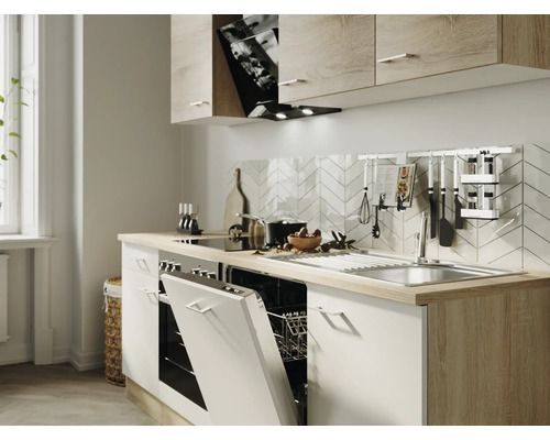 Küchenzeile ohne Geräte Flex Well Samoa 280 cm Frontfarbe weiss sonoma eiche - Korpusfarbe sonoma eiche 00009217
